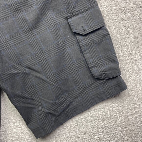 Oneill Board Shorts Mens 34 Grey / Blue Plaid Relaxed Skater Cargo Beach - Picture 10 of 12